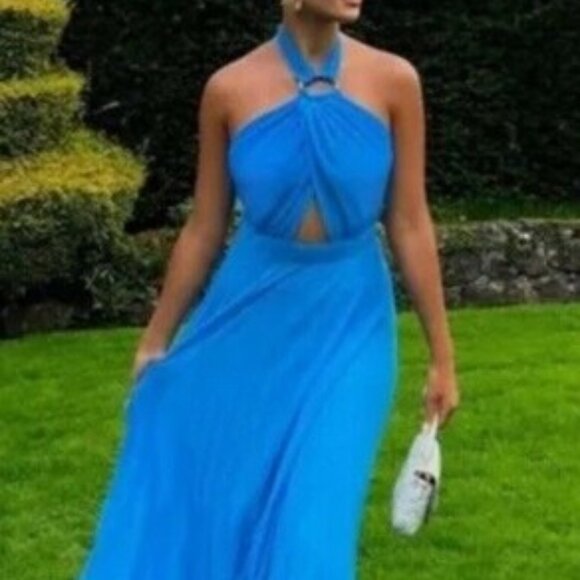 Zara Blue Pleated Slip Dress Size S - Picture 2 of 6